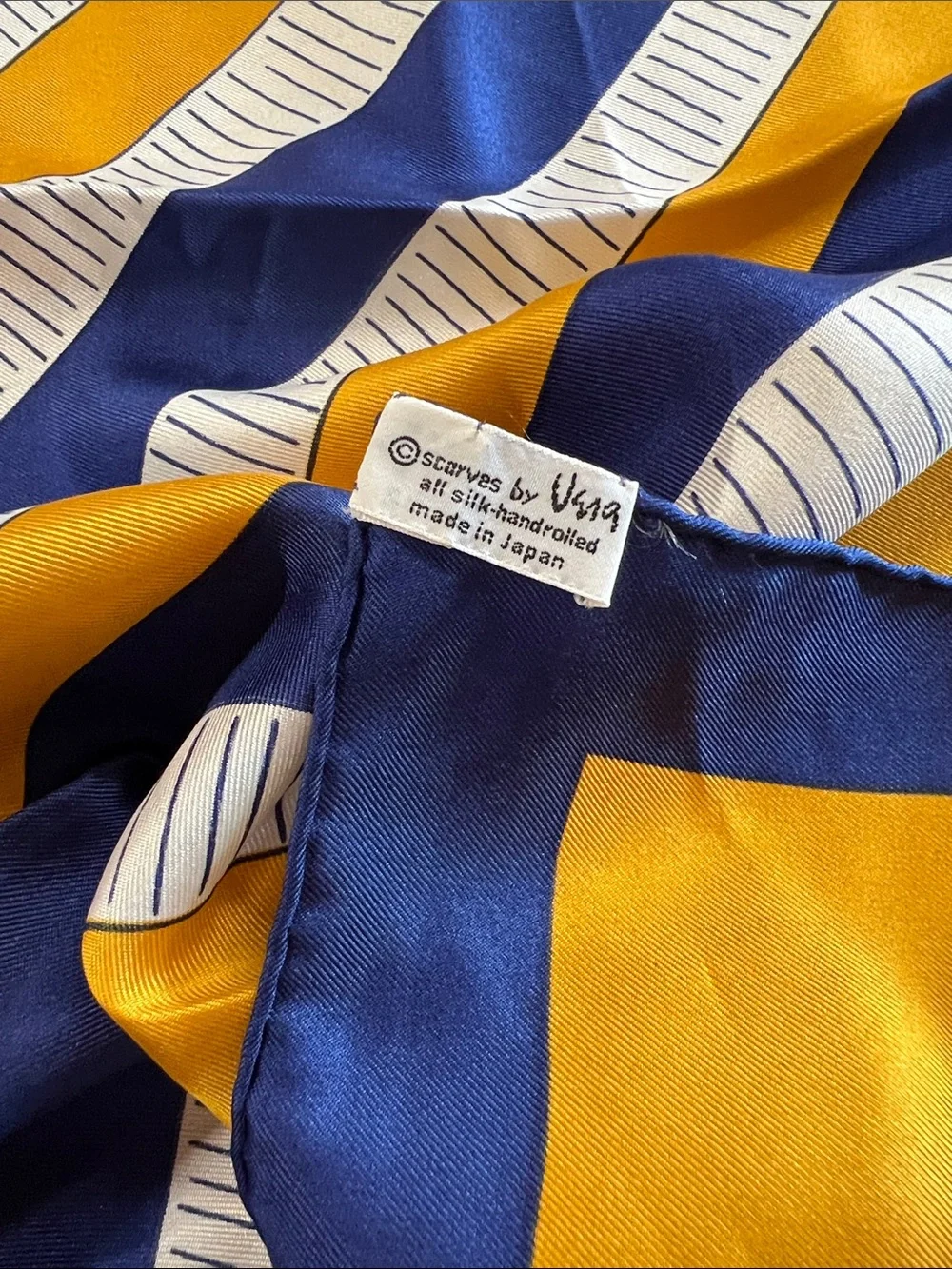 Vintage Vera Neumann 25” Square Silk hand rolled geometric Scarf made in Japan